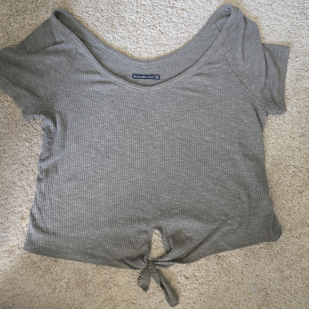 Abercrombie & Fitch Olive Green Tie Front Short Sleeve T-Shirt